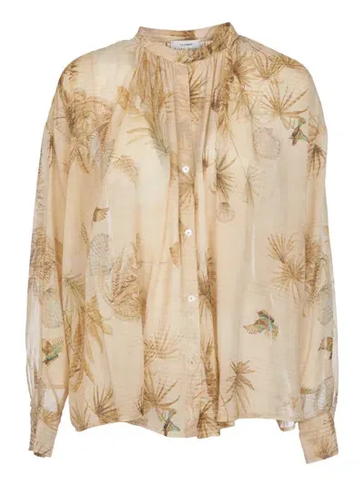 Forte Forte Band Collar Floral Printed Shirt In Gold