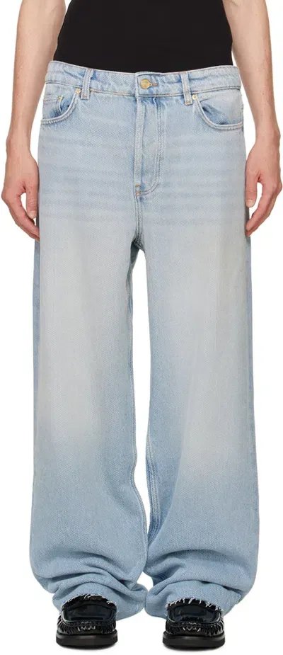 Ganni Blue Overdyed Izey Jeans In Tint Wash