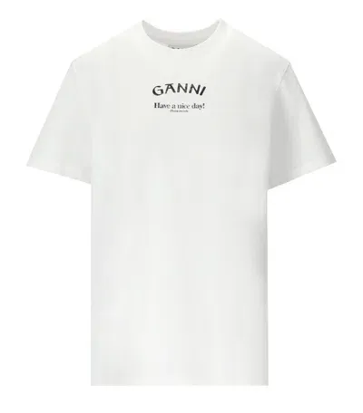 Ganni Thin Jersey Relaxed O-neck T-shirt In White