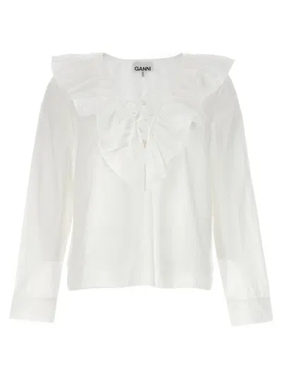 Ganni Ruffles Shirt In 白色的