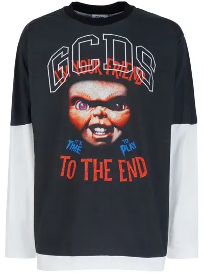 Gcds Chuncky Long-sleeve T-shirt In Schwarz