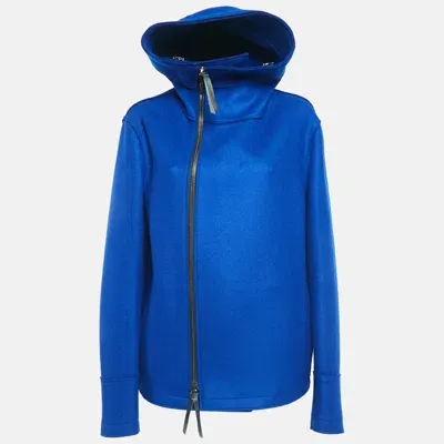 Pre-owned Giorgio Armani Blue Virgin Wool Zip-up High Neck Coat Xl