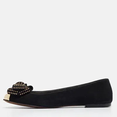 Pre-owned Giuseppe Zanotti Black Suede Studded Bow Ballet Flats Size 37