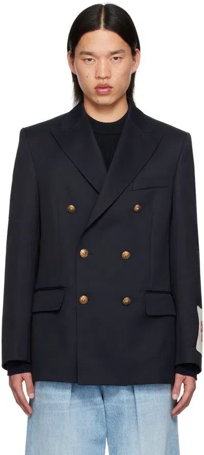 Golden Goose Navy Double-breasted Blazer In Dark Blue