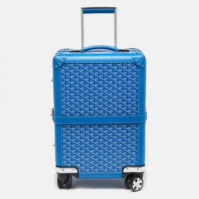 Pre-owned Goyard Ine Coated Canvas And Leather Bourget Pm Trolley In Blue