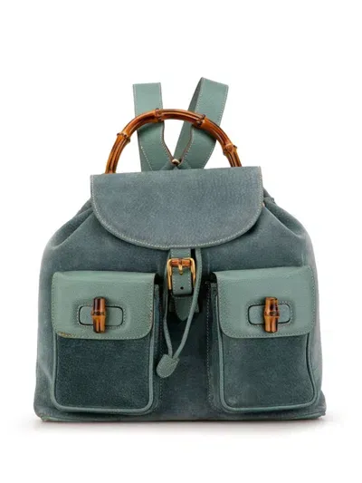 Pre-owned Gucci 2000-2015 Suede Bamboo Backpack In Blue