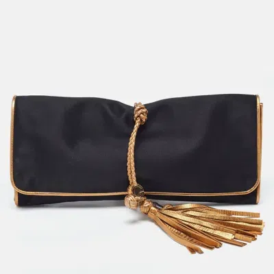 Pre-owned Gucci Black/gold Satin Malika Tassel Clutch