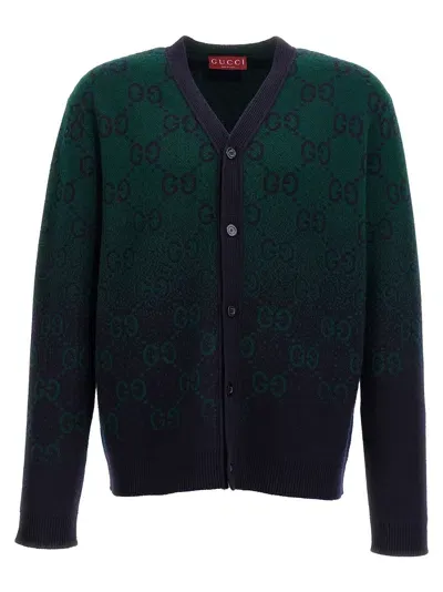 Gucci Gg Intarsia Wool Cardigan In Green