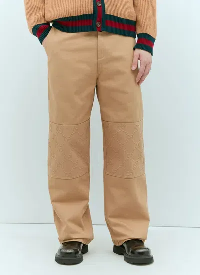 Gucci Men Gg Knee-panel Pants In Cream