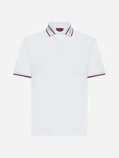 Gucci Logo Cotton Polo Shirt In White