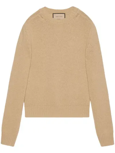 Gucci Logo-embroidered Wool Jumper In Nude