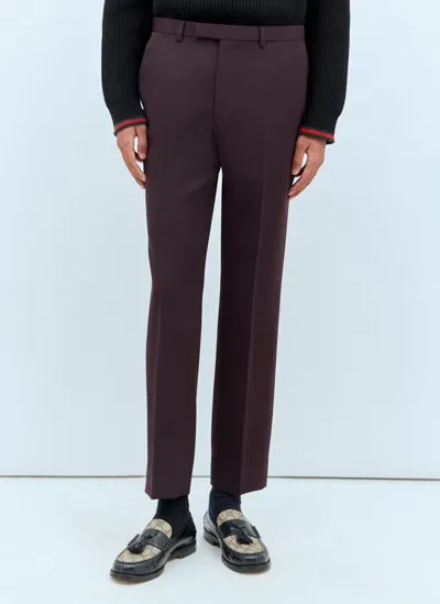 Gucci Logo Embroidery Wool Pants In Multicolor