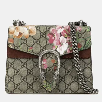 Pre-owned Gucci Mini Gg Supreme Blooms Dionysus Crossbody Bag In Brown