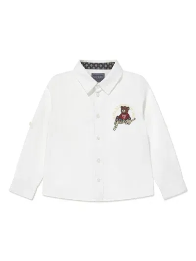 Guess Babies' Teddy Bear-embroidered Shirt In White