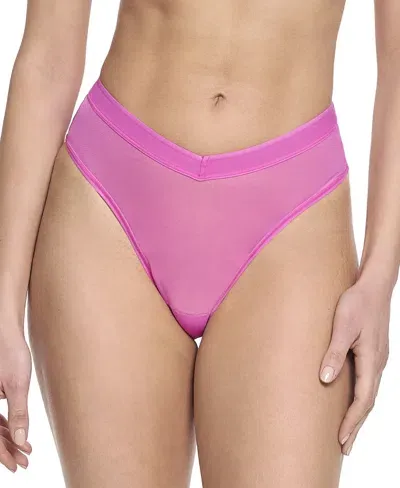 Hanky Panky Mesh High Cut Thong Panties In Pink