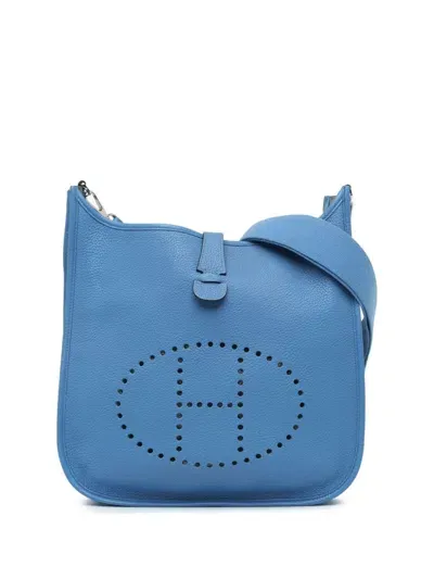 Pre-owned Hermes 2014 Clemence Evelyne Iii Gm Crossbody Bag In Blue