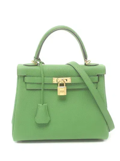 Pre-owned Hermes 2023 Kelly 25 Two-way Handbag In Green