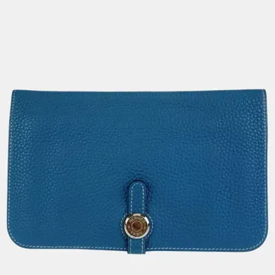 Pre-owned Hermes Dogon Gm Long Wallet In Blue