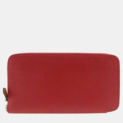 Pre-owned Hermes Red Leather And Silk Silk'in Wallet