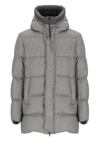 Herno Cashmere And Silk Padded Bomber Jacket In Grey