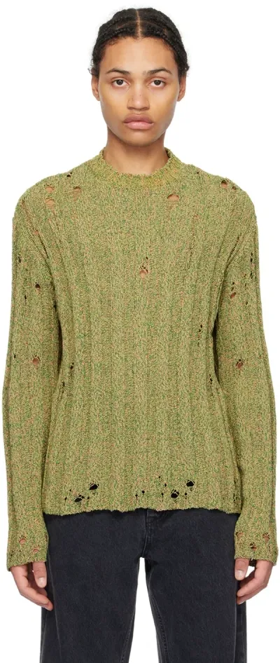 Hope Green Distressed Sweater In Green Melange