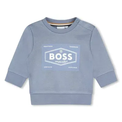 Hugo Boss Babies' Felpa Con Stampa In Light Blue