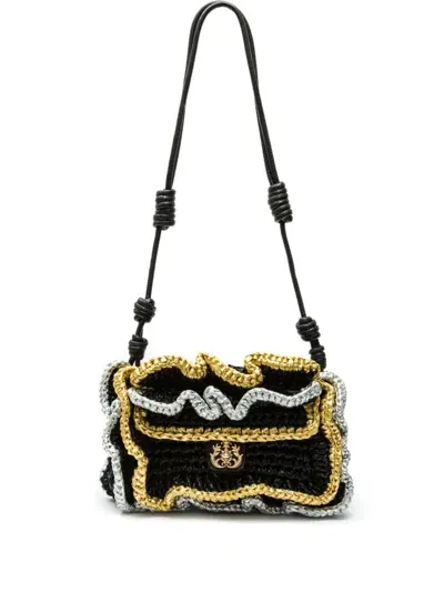 Isla Logo-plaque Woven Shoulder Bag In Black