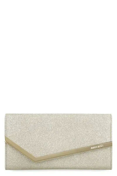 Jimmy Choo Emmie Glitter Clutch In Champagne