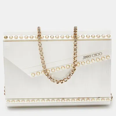 Pre-owned Jimmy Choo Off White Pearl Embellished Acrylic And Leather Candy Chain Clutch