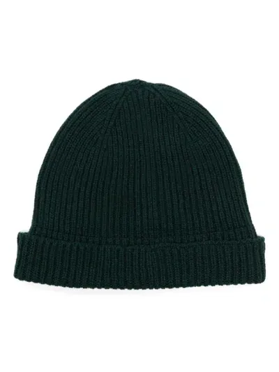 John Smedley Ribbed-knit Beanie Hat In Green