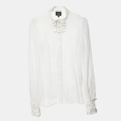 Pre-owned Just Cavalli White Silk Organza Ruffled Sheer Blouse L