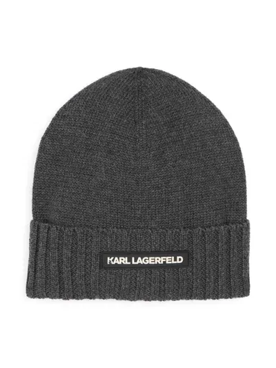 Karl Lagerfeld Kids' Embroidered-logo Beanie In Grey