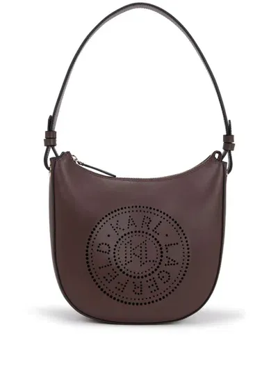 Karl Lagerfeld K/circle Moon Leather Shoulder Bag In Brown