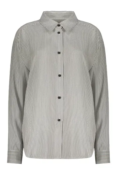 Khaite Argo Striped Silk Shirt In White