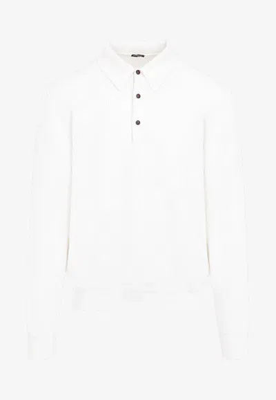 Kiton Cashmere Knit Polo Sweater In White