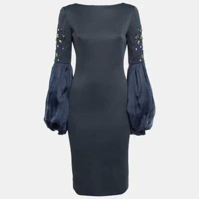 Pre-owned Lanvin Navy Blue Embellished Sleeve Short Dress Xs