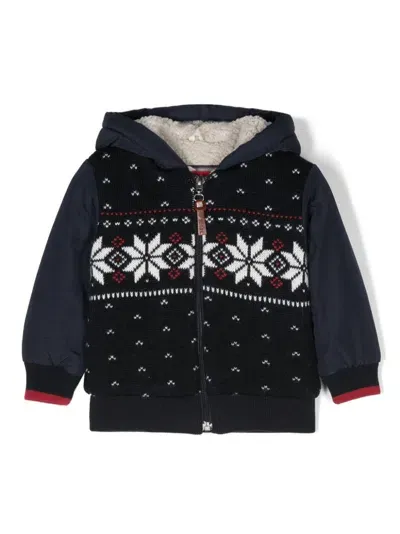 Lapin House Babies' Patterned-intarsia Hooded Jacket In Blue