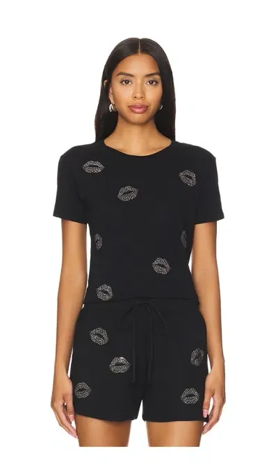 Lauren Moshi Ursula Short Sleeve Baby Tee Stud Kisses In Black