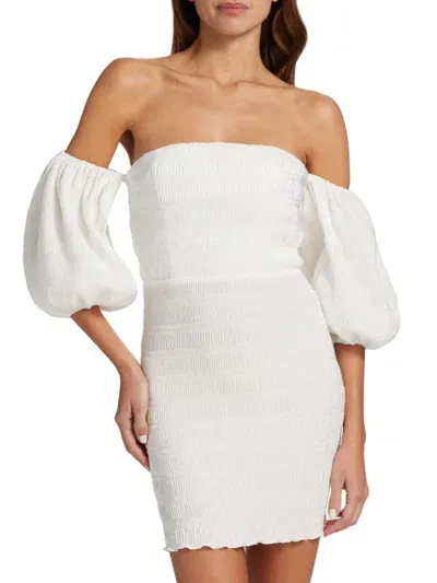 L'idée Women's Art Deco Puff Sleeve Mini Dress In Blanc