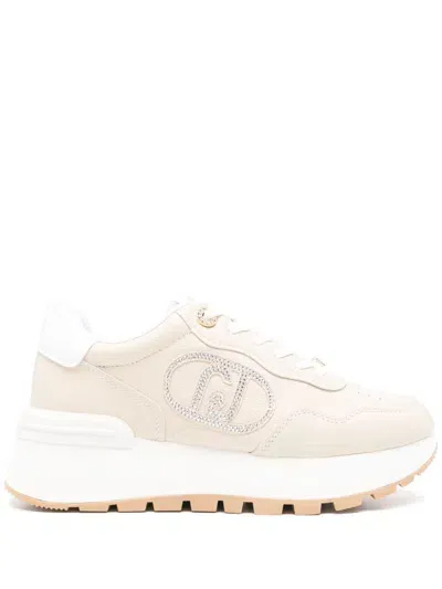 Liu •jo Crystal-embellished Leather Sneakers In Yellow Cream