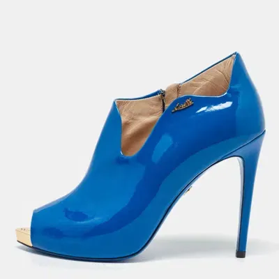 Pre-owned Loriblu Blue Patent Leather Peep Toe Pumps 39