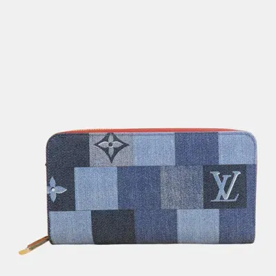 Pre-owned Louis Vuitton Monogram Denim Zippy Wallet Blue Canvas