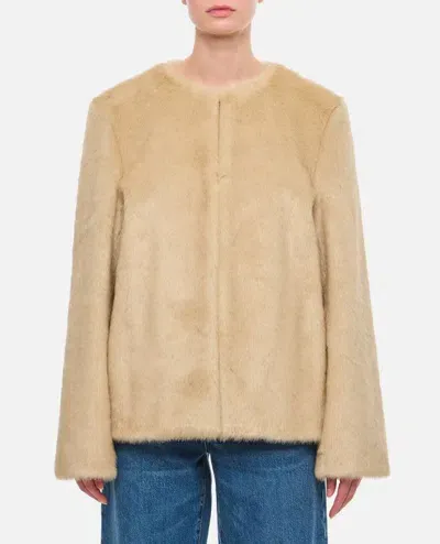 Loulou Studio Faux Fur Short Coat In Beige