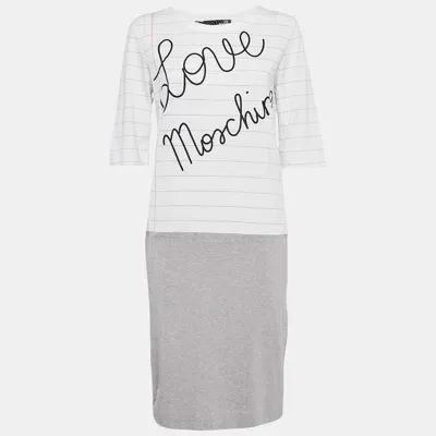 Pre-owned Love Moschino White & Grey Book Paper Printed Cotton T-shirt Dress M