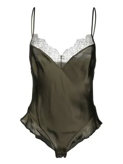 Maison Close Lace-trim Silk Camisole In Green