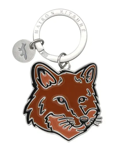 Maison Kitsuné Bold Fox Head Metal Keyring In Brown