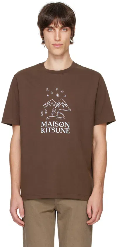 Maison Kitsuné Brown Sketched Landscape Comfort T-shirt