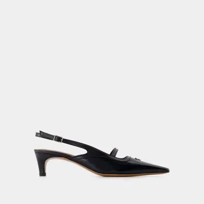 Maison Kitsuné Leather Pointy Sling Back In Black