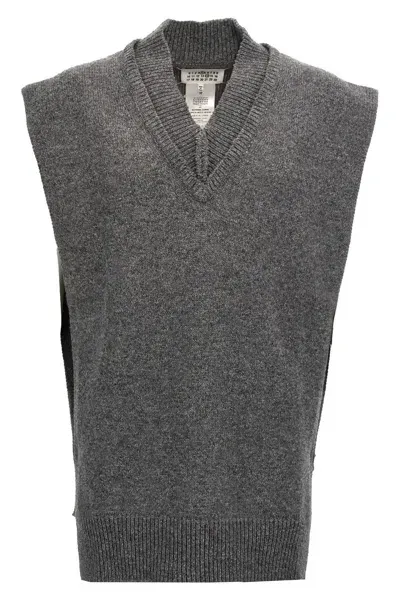 Maison Margiela Men Side Slit Vest In Gray