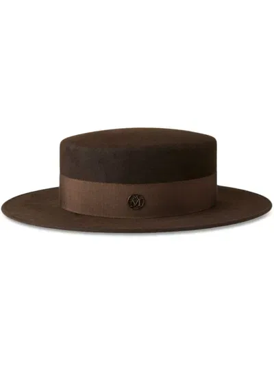 Maison Michel Kiki Logo-detail Wool Fedora In Brown